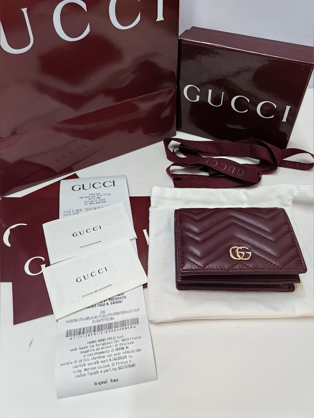 Gucci Marmont Quilted Leather Card Case Wallet in Burgundy